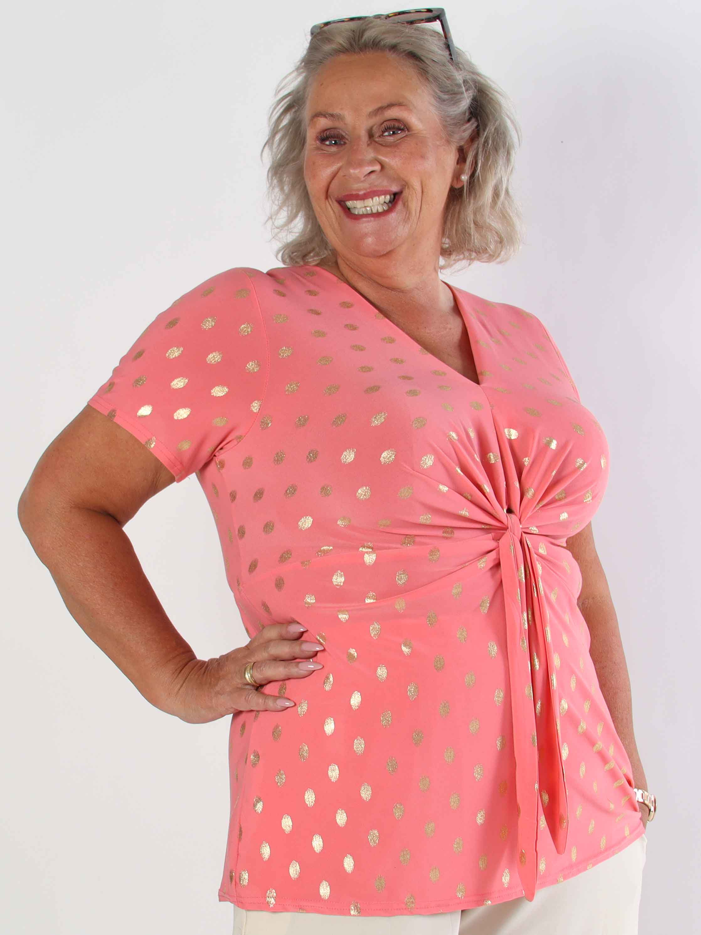 Molly Dot Shirt - Elastisk plus size blue med fin knudedetalje foran